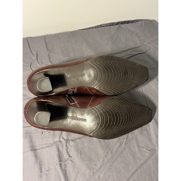 Liz Clarborne women's 9 brown leather ankle boots buckle block heel - Picture 7 of 13